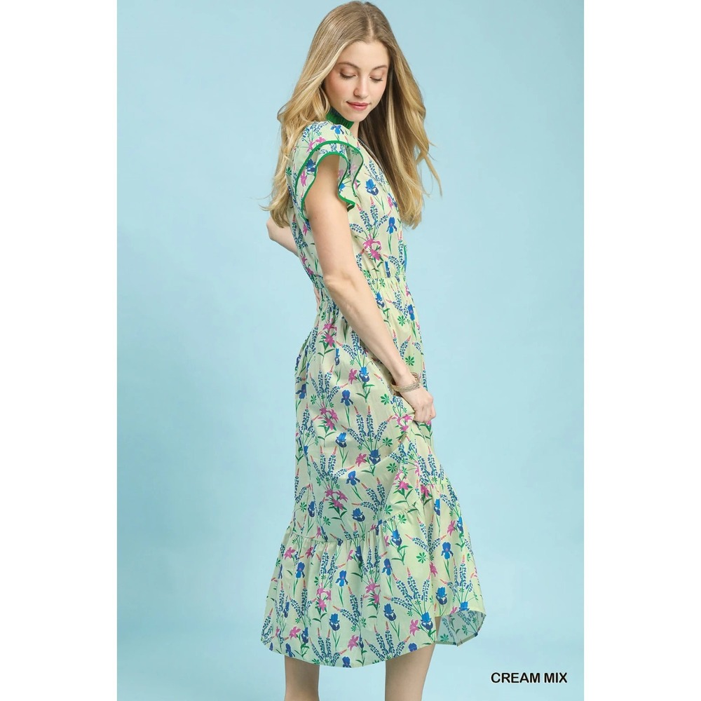 Umgee Mix Floral Midi Dress - Cream Mix - Medium - Picture 3 of 8